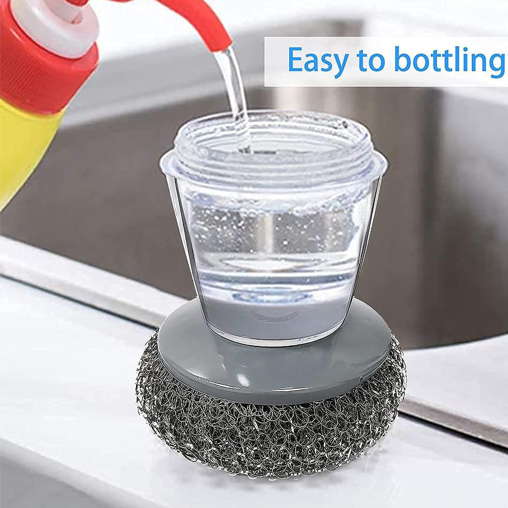 Kitchen Soap Dispensing Palm Brush (Pack of 2). Intense Dish Cleaner.