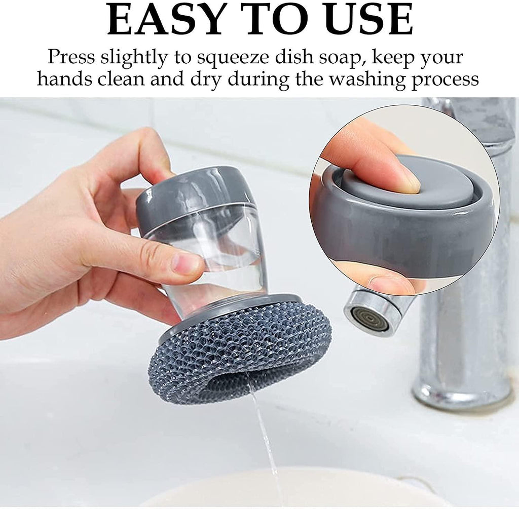 Kitchen Soap Dispensing Palm Brush (Pack of 2). Intense Dish Cleaner.