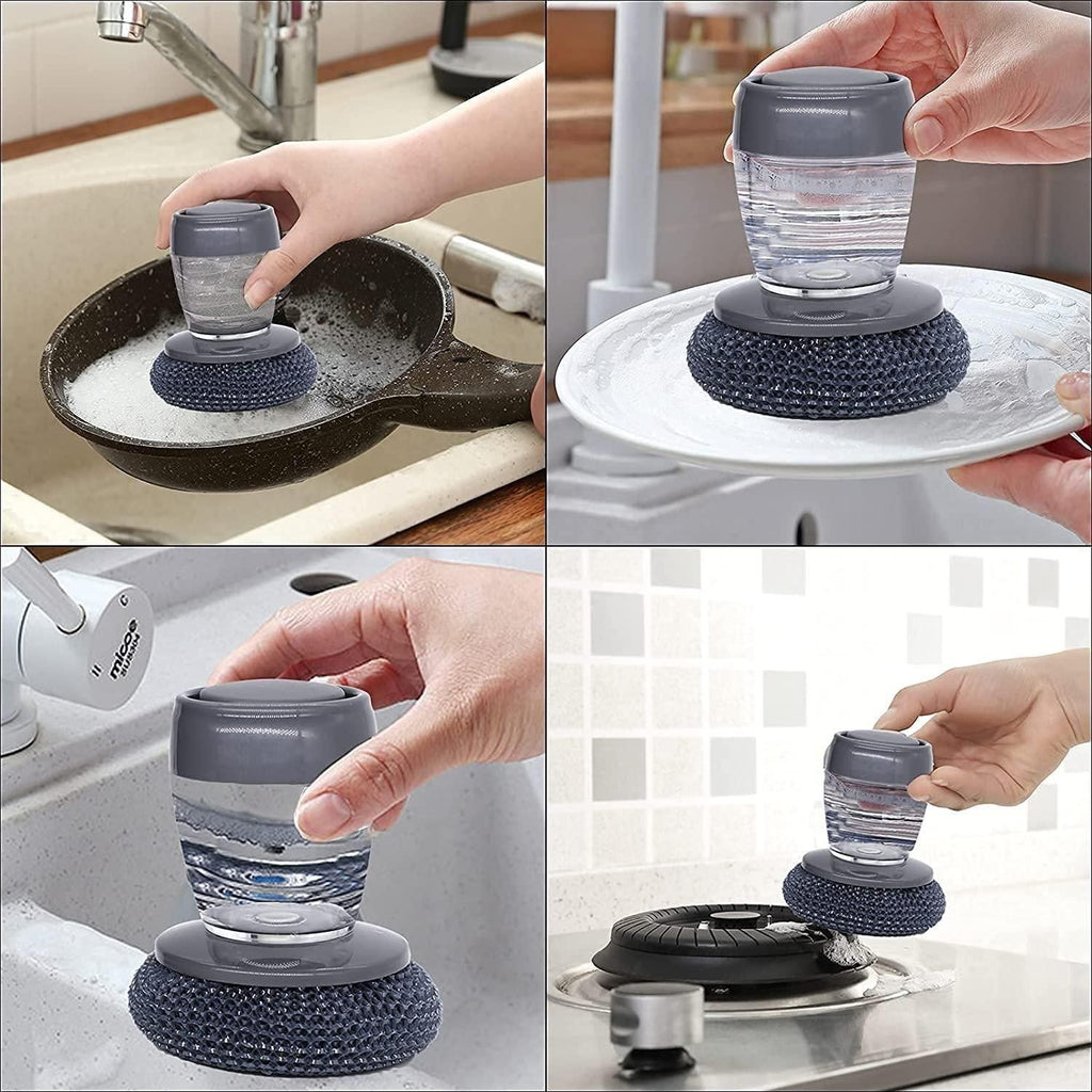 Kitchen Soap Dispensing Palm Brush (Pack of 2). Intense Dish Cleaner.